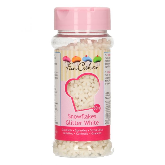 Copos de Nieve con Purpurina Blanca, 50g - FunCakes 