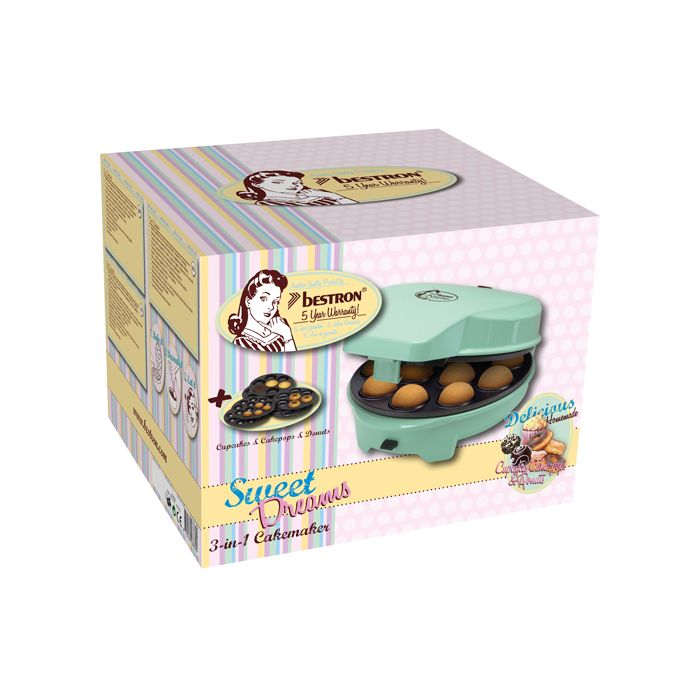 Sweet Dreams Menta 700 W Antiadherente Para donuts y muffins Diseño Retro Bestron Cakemaker 3 en 1 