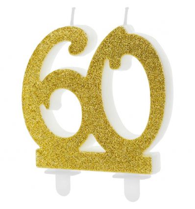 Vela cumpleaños 60 purpurina dorada